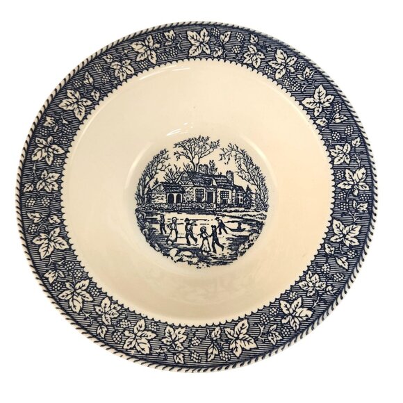 Homer Laughlin Shakespeare Country Blue Transfer Ware Vegetable Bowl 9 Inch Vint - Picture 1 of 7